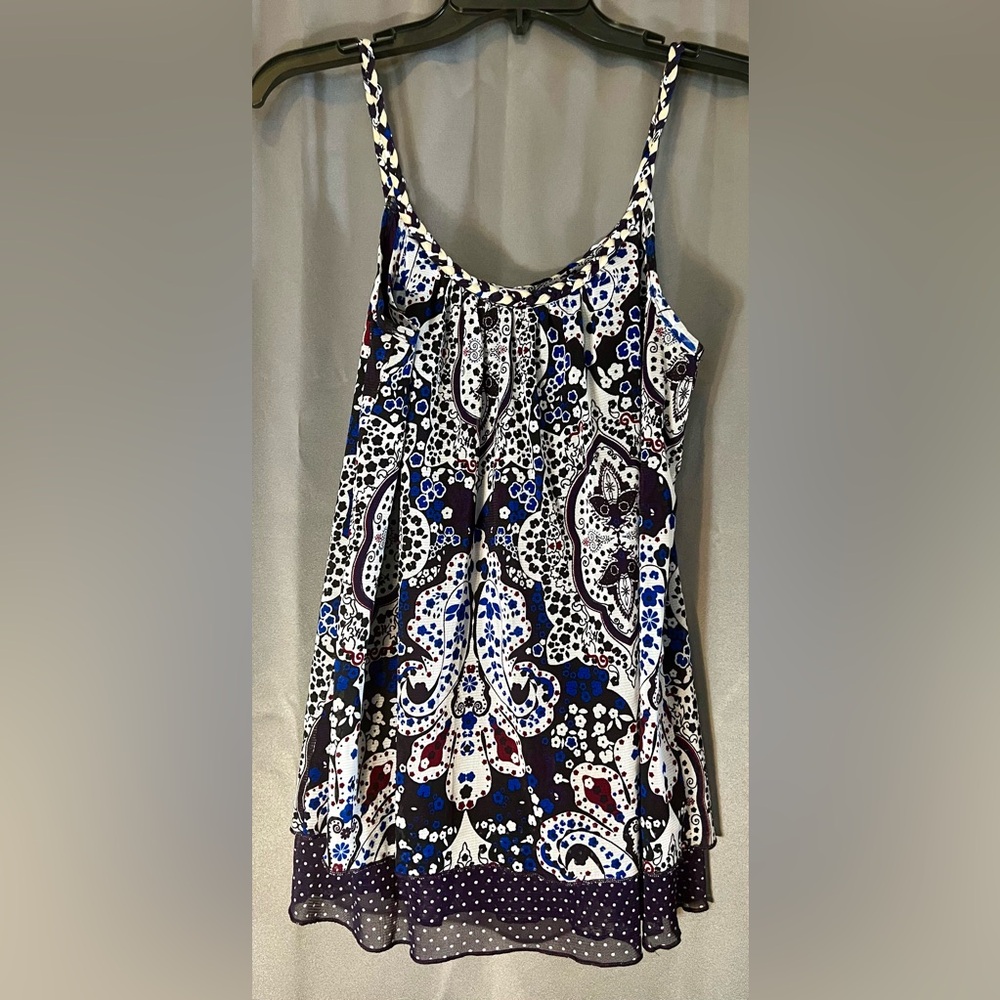 4/$20Biaggi Sleeveless camitank BlouseSz:L purple/blue pattern design multicolor